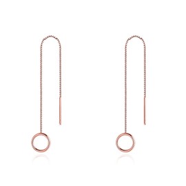 Minimalist Pull Through Earrings 925 Sterling Silver Rose Gold Plated For Women Mini Circle Drop Threader Tassel Long Chain Earrings