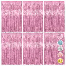 Vaktop Pack of 6 Tinsel Curtain Pink, Glitter Curtain Tinsel, Glitter Party Curtain, Foil Fringe Background for Party Decoration, Birthday Decoration, Wedding, Festivals, Stage Decoration (1 m x 2 m)