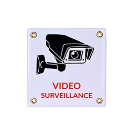 Video Surveillance Sign 12x12 cm | Enamel plaque | Home Monitoring and Surveillance System, Security Camera