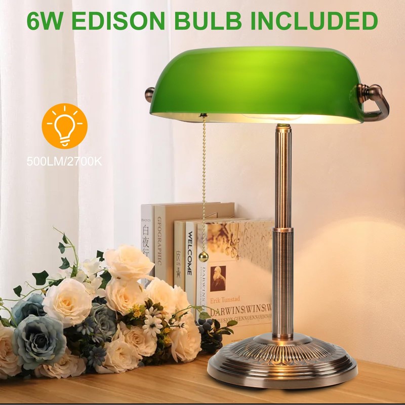 LINNMON Bankers Desk Lamp, Green Retro Lamp, Vintage Lamp with