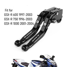 YOUMOTECH Motorcycle CNC Adjustable Folding Extendable Brake Clutch Levers for Suzuki GSX-R 600 1997-2003 GSX-R 750 1996-2003 GSX-R 1000 2001-2004 (Black)