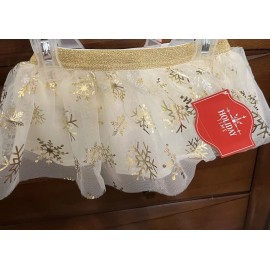 Holiday Time NWT Holiday Time -Baby Girls Christmas Tutu Skirt White, Gold Snow Flakes (3-6m)