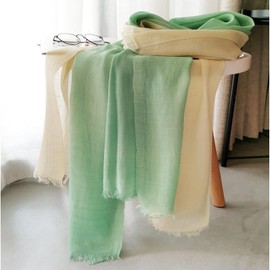 ANIDL Cotton Linen Fashion Scarf,Gradient Two-tone Four Season Scarf Shawl Beach Gauze,Long Lightweight Travel scarf 75"×35" (Beige + mint green)