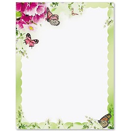 Paperdirect Dreamy Primrose Butterfly Ballad Flowers Invite Special Event Theme Paper Stationery, Border Paper, Letterhead 8.5 x 11, 25 sheets, Elegant Premium Writing Paper, Decorative Printer Paper