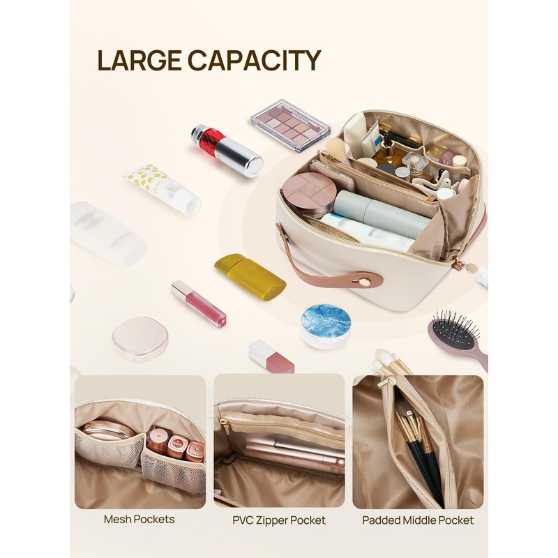 Telena Leather Make Up Bag Portable Travel Makeup Bag Waterproof