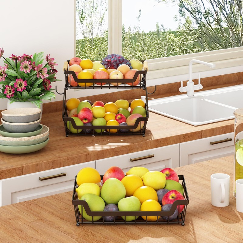 GILLAS 3 Tier Countertop Fruit Basket with 2 Banana Hangers