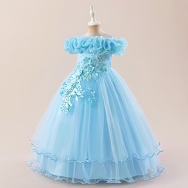 Flower Girl Dresses Lace Embroidery Off The Shoulder Tulle Dress Communion Pageant Wedding Bridesmaid Dance Gown