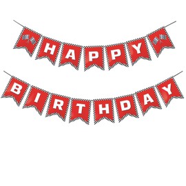 Cars Birthday Decorations,Race Car Birthday Party Decorations,Cars Themed Birthday Party Decorations,Racecar Birthday Decorations,Car Themed Birthday Party Decorations,Checkered Flag Banner (Red)
