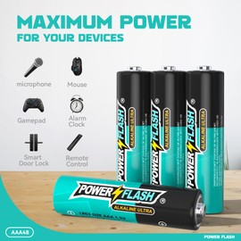 POWER FLASH AAA Batteries, 48 Count Maximum Power Ultra Long-Lasting Alkaline Triple A Battery, Leakproof Design, 10 Years Shelf Life