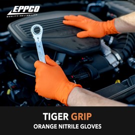 EPPCO TigerGrip 8-Mil Nitrile Glove Disposable Powder, Latex Free Textured Superior Grip Orange Gloves, XXL, Box of 90