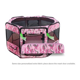 Pawer 36”×18.5” 8-Panel Foldable Pet Playpen, Pink Camouflage Pattern, Personalize Fabric Piece Available, for Cat/Dog/Puppy, 600D Oxford Cloth Portable Indoor & Outdoor Kennel with Carry Bag