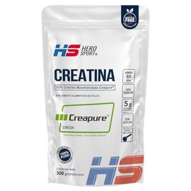 HS HERO SPORT Creatina Monohidratada Micronizada Creapure 300g, 100 Pura, Creatina Alemana, Vegana, 160 Porciones, 5g por Porción, Pre Entreno con... 