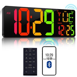 CYMHCHL Large Digital Wall Clock 17.2" Bluetooth Auto Time Sync Led Digital Clock Large Display 11 RGB Colors Auto-Dimming/DST Big Timer with Remote Control for Living Room Classroom Decor Garage Gym
