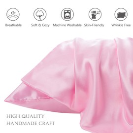 HandSun Satin Pillowcase for Hair and Skin, 2 Pack Satin Pillowcase with Envelope Closure, Standard Size (20x26 Inches) Pink