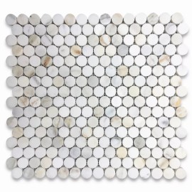 Stone Center Online G93XH Calacatta Gold Calcutta Marble 3/4 inch Penny Round Mosaic Tile Honed
