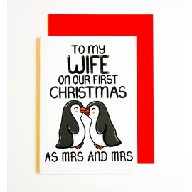 Christmas Card For Wife, Her, Cute First Married Christmas As Mrs & Mrs Xmas Card