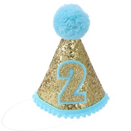 Toddmomy 2nd Birthday Cone Hat With Adjustable Headband Kids Birthday Hat for Baby Girl Party Supplies (Blue)