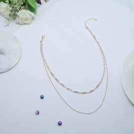 TseenYi Fashion Multilayer Pearl Necklace Choker Necklace Multilayer Punk Charm Necklace Jewelry for Women and Girls, Metal, Paperclip