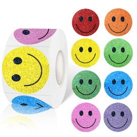 Yeachlaing 1.5 Inch Shiny Happy Face Stickers Circle Dots Labels Reward Stickers Teachers Stickers(500PCS,Multicolored)