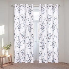 MYSKY HOME Living Room Curtains 84 inches Long Floral Curtains Light Filtering Thermal Insulated Soft for Dining Room Farmhouse Leaf Grommet Curtains Home Decoration, Set of 2 Panels, Navy Blue
