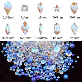 Tisslan 820pcs Aurora Nail Art Small Flatback Crystals Rhombus Square Star Shaped Gemstones 3D Manicure DIY Decoration Home Salon Accessories Supply