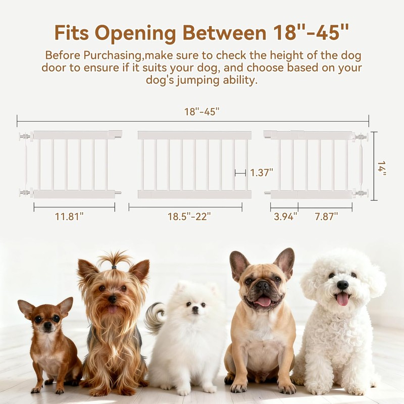 Dog Gate Indoor,18"-45" Extra Wide Metal Short Dog Gate to