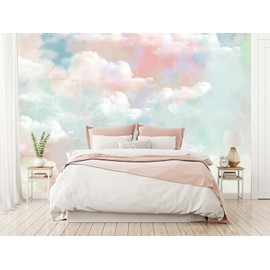 Cliouar Wall Mural - 3D Wallpaper Decoration, Pink Clouds Peel and Stick, 98" x 58"