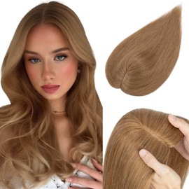 Elailite Hairpiece Real Hair Topper Clip-In Toupee Women Silk Base Clip-In Extensions Remy Silk Base Straight #06 Light Brown 35 cm