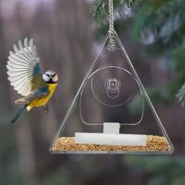 2 x Acrylic Hanging Window Bird Feeder 13 x 12.5 x 7.5 cm Transparent