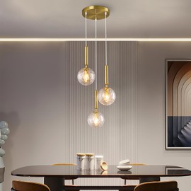 FDPBY Mid Century Globe Pendant Light with Clear Glass for Kitchen Island Modern Gold Finish Hanging Light Fixture Retro Round Pendant Lighting for Living Room Bedroom Entryway(3 Lights)