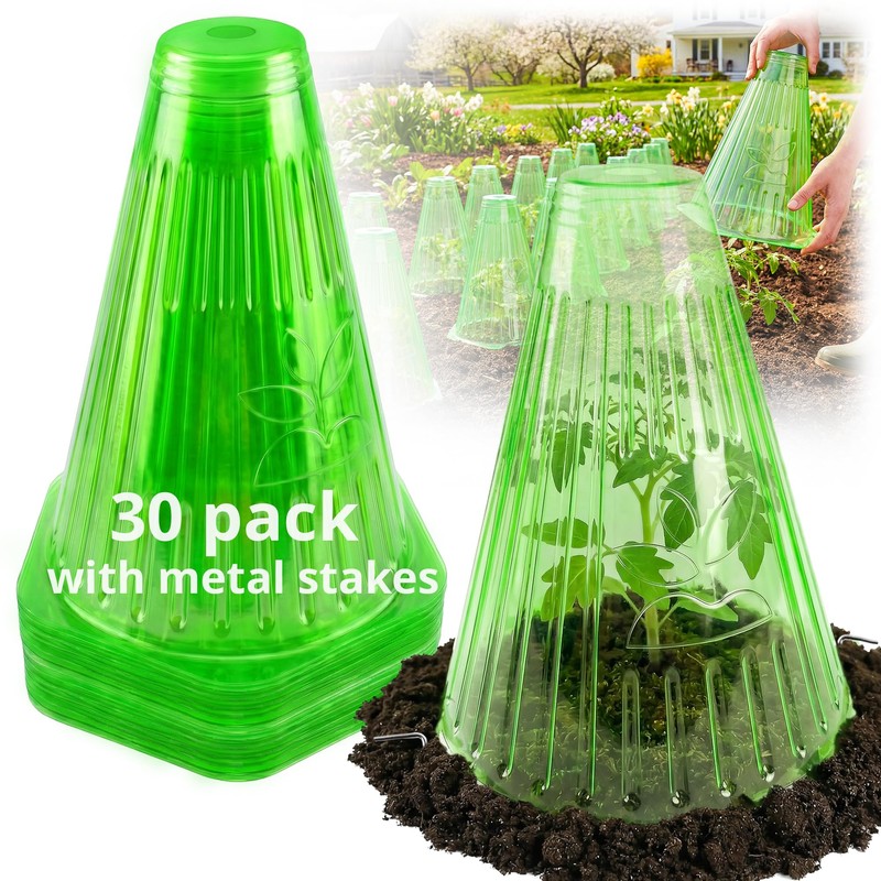 UCandy 30 Pack Garden Cloches for Plants with 60 Stakes,