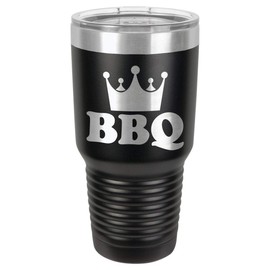 BBQ KING BLACK 30 oz Drink Tumbler With Straw and Slide Top Lid | Laser Engraved Travel Mug With grilling Quotes | Compare To Yeti Rambler | Best Gift Idea For Birthday with BBQ Quotes