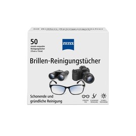 ZEISS Glasses Cleaning Wipes with Alcohol for Gentle and Thorough Cleaning of Your Lenses, Each Cloth Individually is Packed, Ideal for Travel, Pack of 50