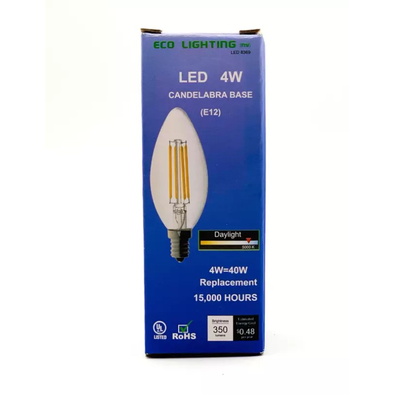 ECO 6 Bulb, 4W,E12 LED, Daylight 5000K, Chandelier Light Bulb,