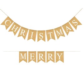 RmKbe Merry Christmas Banner Christmas Burlap Hanging Bunting Decor Rustic Christmas Garland Interior Wall Flag Decoration for Family Party