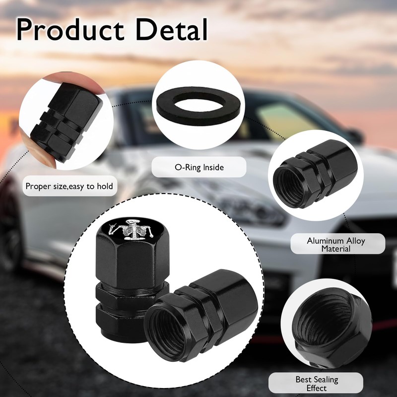 Tire Valve Stem Caps Skeleton Skull Car Accessories 4-Pack-Aluminum Alloy