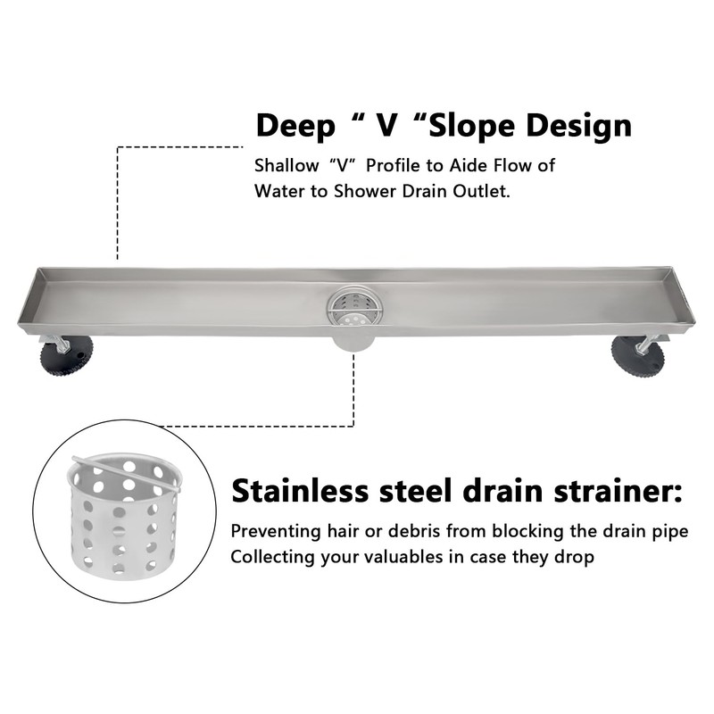 Uni-Green 24 Inch Tile Insert Linear Shower Drain with Leveling