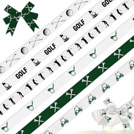 Threetols 6 Rolls 18 Yards Golf Ribbons, 3/8" Green White Grosgrain Ribbons Sport Ribbons Wrapping Craft Ribbons for Sport Team Decoration and Theme Party Decorations