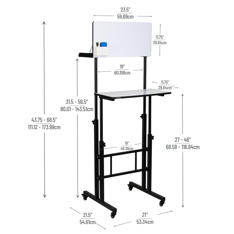 Mind Reader Standing Whiteboard Desk, Adjustable Height, Computer Desk, Laptop