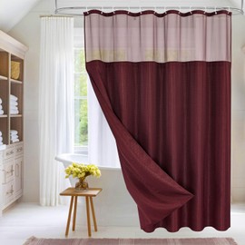 MitoVilla Extra Long 72 x 84 Shower Curtain Set with Snap-in Liner, Burgundy Waffle XL Heavyweight Fabric Cloth Shower Curtains for Modern Luxury Hotel Spa Bathroom Decor