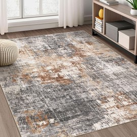 DMOYEST Area Rug Living Room Rugs - 5x8 Washable Large Soft Indoor Neutral Modern Abstract Low Pile Rug Carpet for Bedroom Dining Room Farmhouse Home Office - Grey Brown