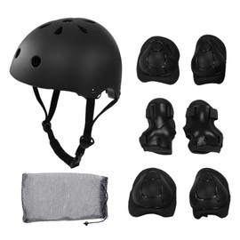 7pcs/set Children Safety Helmet Knee Elbow Pad Sets Breathable Riding Skating Protective Gear SetBlack
