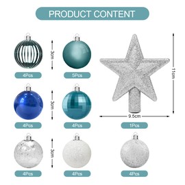 Christmas Baubles Blue Silver, 30 Pieces Mini Christmas Decoration Baubles Set, 3 cm Christmas Tree Baubles Plastic, Baubles Christmas Decoration, Shiny Glitter Matt Christmas Tree Ornaments