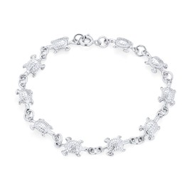 Bling Jewelry Nautical Tropical Beach Vacation Multi Tortoise Linked Charm Sea Turtles Bracelet For Women Teen Oxidized .925 Sterling Silver 7.5 Inch