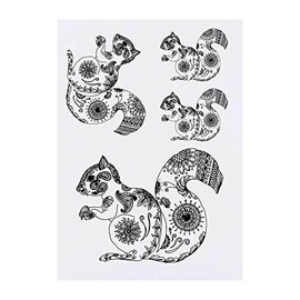 4 x 'Patterned Squirrel' Temporary Tattoos - Water Resistant, Skin-Safe, Non-Toxic Transfers, Mixed Sizes (TO00049163)