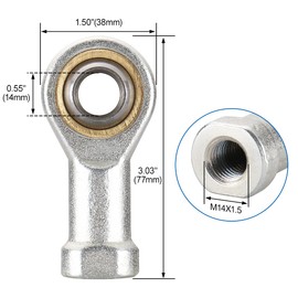 Baomain Rodamiento de extremo de varilla FJ1114 M14 tono plateado 14 mm diámetro interior M14 x 1,5 rosca hembra