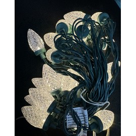 White SET OF 2 WONDER SHOP 60 Cool White Faceted LED C6 Lights Green Wire FREE SHIPPIN