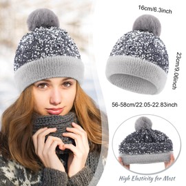 Mumucove 4 Pcs Winter Beanie with Pom Pom Women Sequin Hat Glitter Hat Sequin Faux Fur Hat Warm Winter Skull Cap for Women Supplies