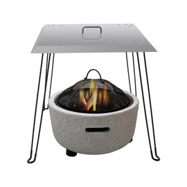 Fire Pit Heat Deflector, 24x24x24 Inch Stainless Steel Fire Pit Cover, Square Burner Cover w/Foldable 4 Legs and Carrying Handle, Outdoor Heat Deflector to Push Heat Down and Out