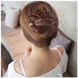 Iaceble Minimalist Gold Hair Stick Barrette Oval Hair Bun Holder French Metal Hair Cuff Clip Geometric Hairpin Cuff Decorative Hair Accessories for Women and Girls Headdress